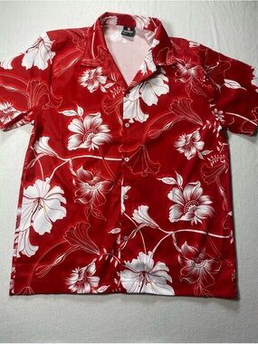 South Pole Red and White Floral Camp Shirt